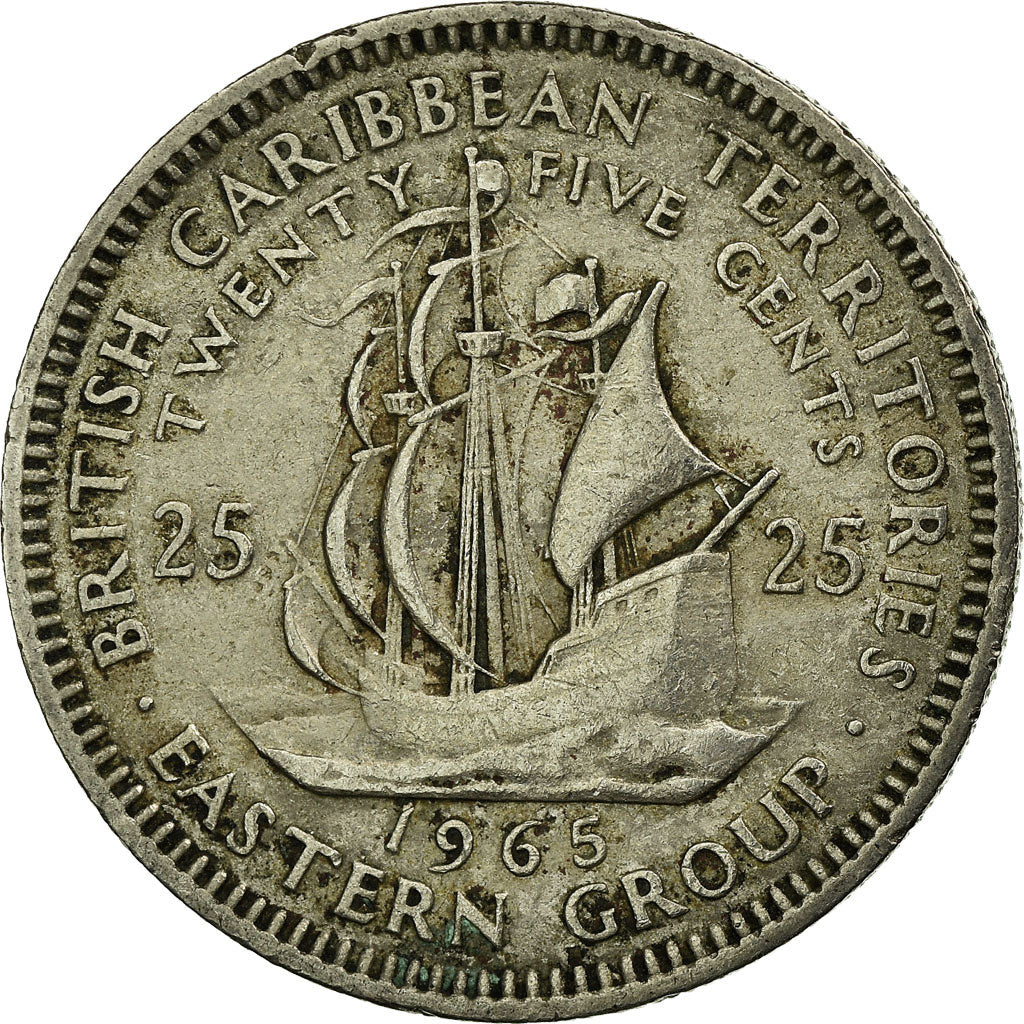 Moeda, Estados das Caraíbas Orientais, Elizabeth II, 25 Cents, 1965, VF(30-35)
