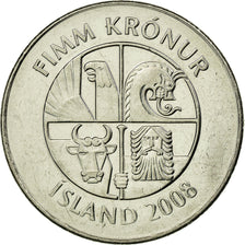 Coin, Iceland, 5 Kronur, 2008, AU(55-58), Nickel plated steel, KM:28a