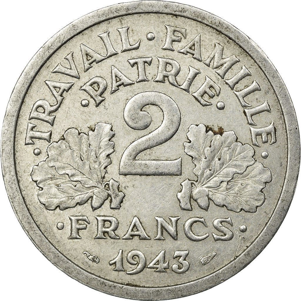 Coin, France, Bazor, 2 Francs, 1943, Beaumont - Le Roger, EF(40-45), Aluminum