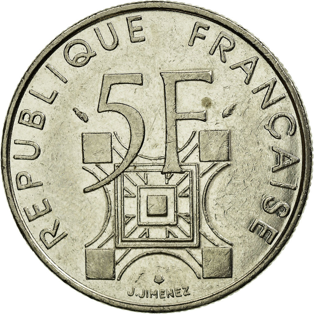 Moneda, Francia, Tour Eiffel, 5 Francs, 1989, Paris, MBC, Níquel, KM:968
