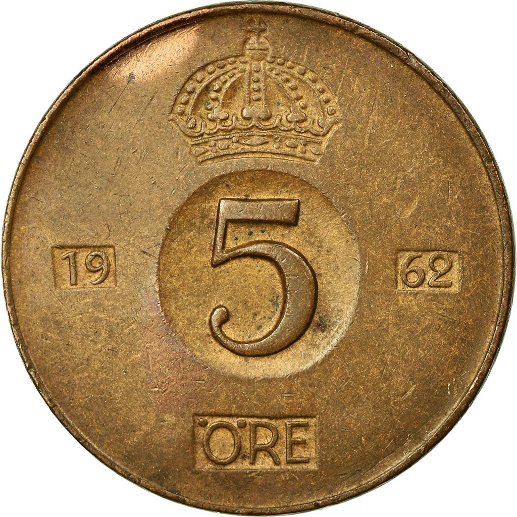 Moneta, Svezia, Gustaf VI, 5 Öre, 1962, MB+, Bronzo, KM:822