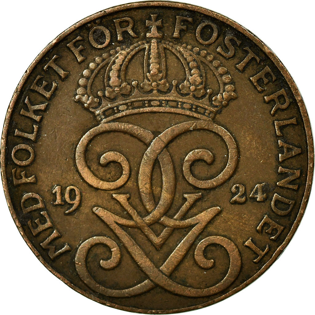 Coin, Sweden, Gustaf V, 2 Öre, 1924, EF(40-45), Bronze, KM:778