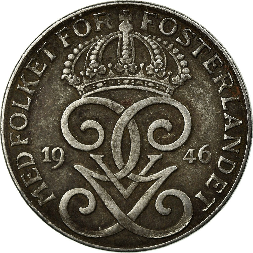 Moneta, Svezia, Gustaf V, 2 Öre, 1946, MB+, Ferro, KM:811