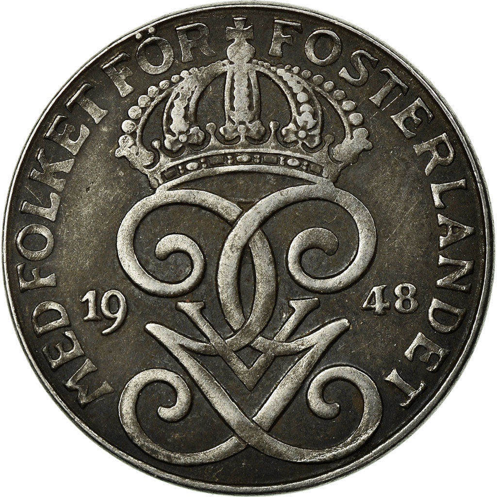 Moneda, Suecia, Gustaf V, 2 Öre, 1948, BC+, Hierro, KM:811