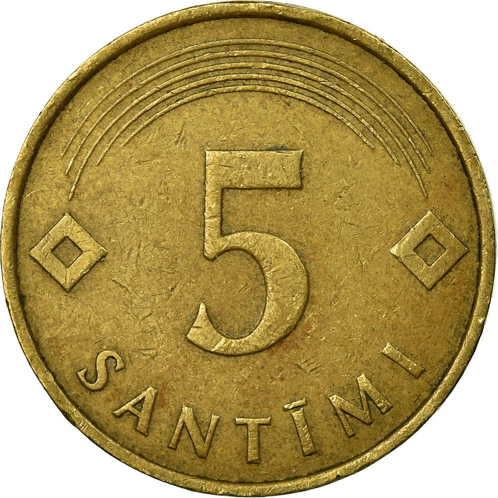 Moneta, Lettonia, 5 Santimi, 1992, MB+, Nichel-ottone, KM:16