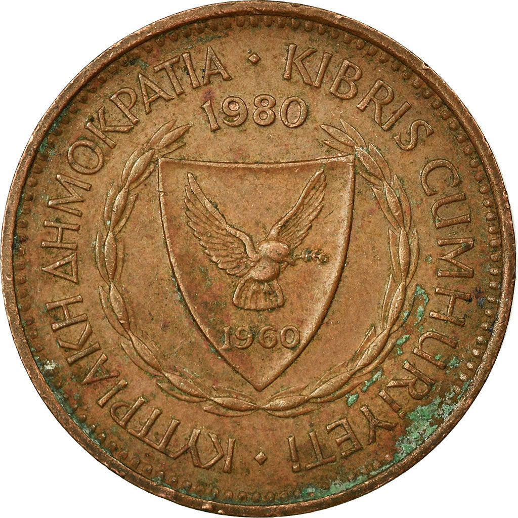 Munten, Cyprus, 5 Mils, 1980, FR, Bronze, KM:39