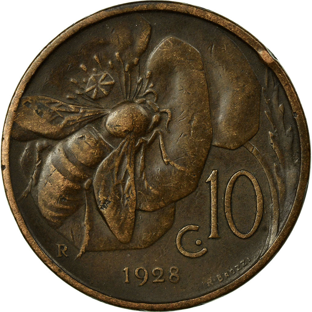 Moneta, Italia, Vittorio Emanuele III, 10 Centesimi, 1928, Rome, BB, Bronzo