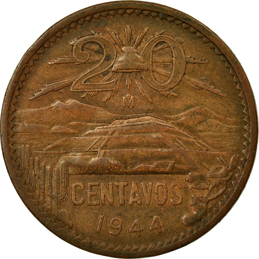 Moneta, Messico, 20 Centavos, 1944, Mexico City, BB, Bronzo, KM:439