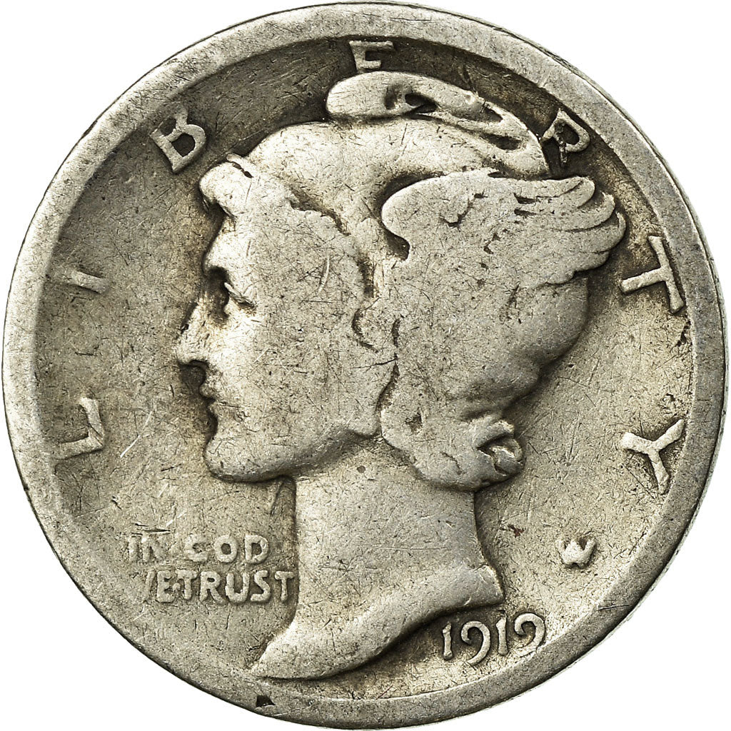 Coin, United States, Mercury Dime, Dime, 1919, U.S. Mint, Philadelphia