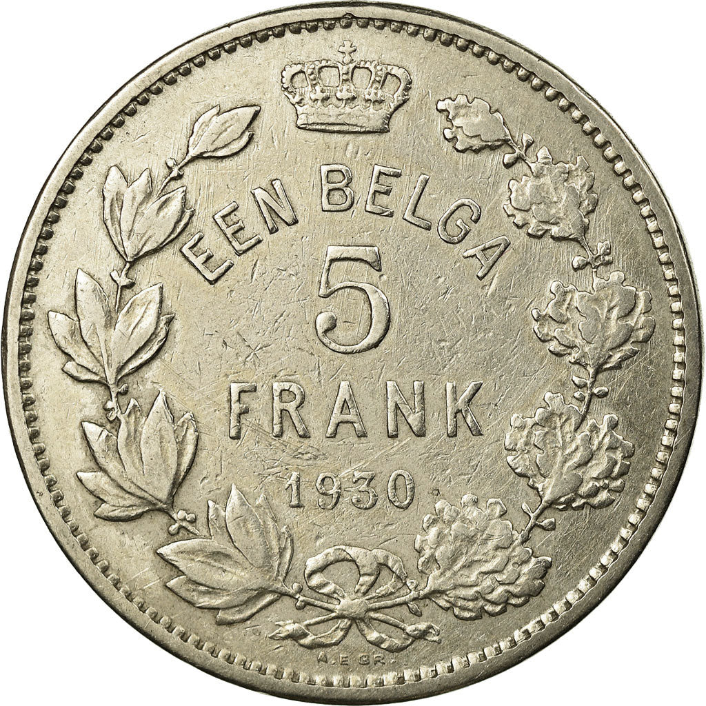Moeda, Bélgica, 5 Francs, 5 Frank, 1930, EF(40-45), Níquel, KM:98
