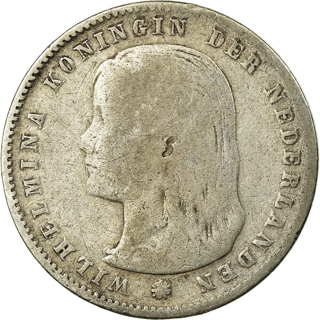 Moneda, Países Bajos, Wilhelmina I, 25 Cents, 1897, BC+, Plata, KM:115