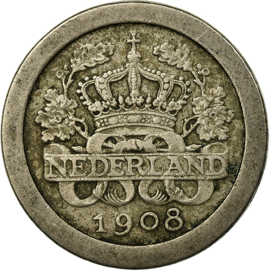 Coin, Netherlands, Wilhelmina I, 5 Cents, 1908, VF(30-35), Copper-nickel, KM:137