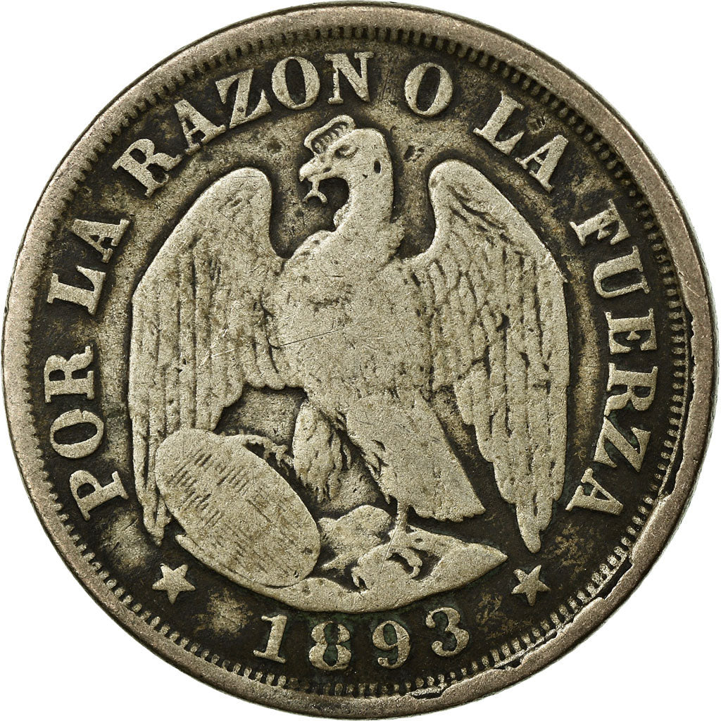 Coin, Chile, 20 Centavos, 1893, Santiago, VF(20-25), Silver, KM:138.2