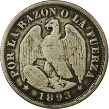 Coin, Chile, 20 Centavos, 1893, Santiago, VF(20-25), Silver, KM:138.2