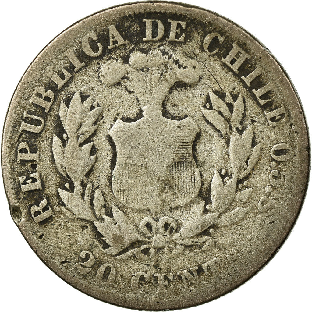 Coin, Chile, 20 Centavos, 1893, Santiago, VF(20-25), Silver, KM:138.2