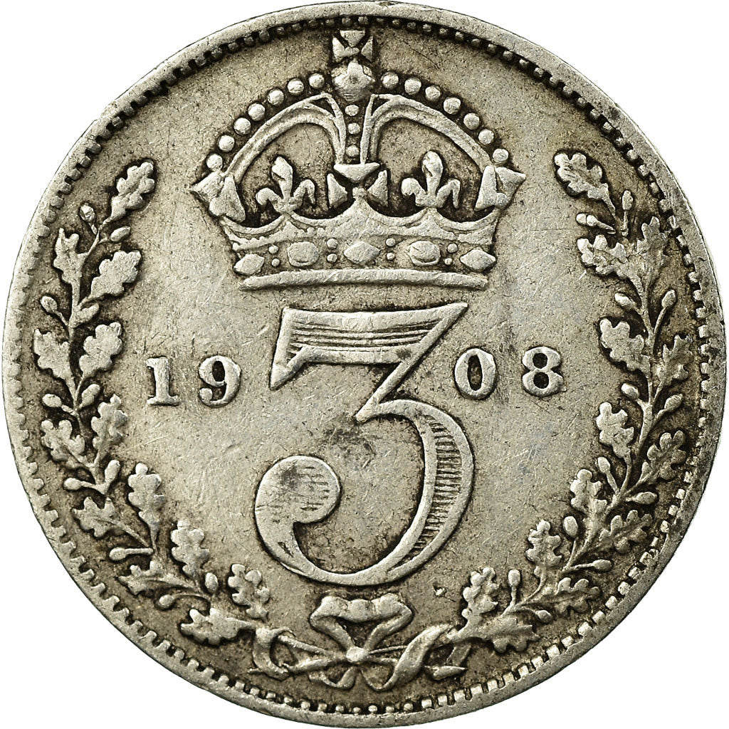 Münze, Großbritannien, Edward VII, 3 Pence, 1908, SS, Silber, KM:797.2