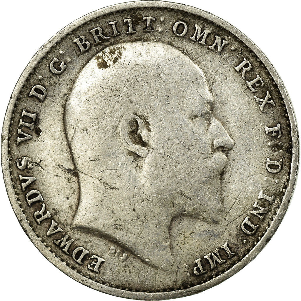 Coin, Great Britain, Edward VII, 3 Pence, 1908, VF(30-35), Silver, KM:797.2