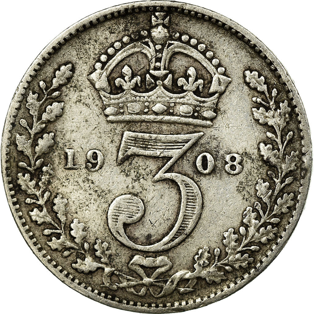Coin, Great Britain, Edward VII, 3 Pence, 1908, VF(30-35), Silver, KM:797.2