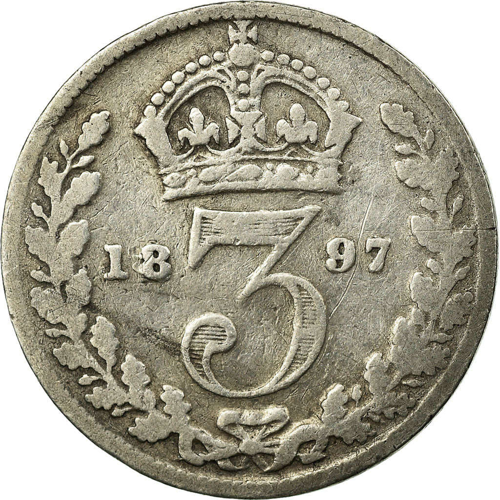 Coin, Great Britain, Victoria, 3 Pence, 1897, VF(30-35), Silver, KM:777