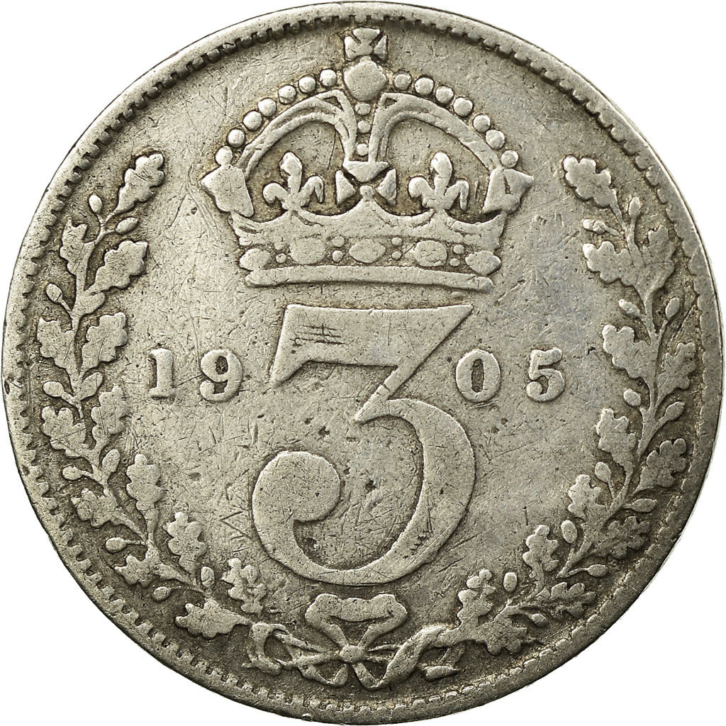 Coin, Great Britain, Edward VII, 3 Pence, 1905, VF(30-35), Silver, KM:797.2