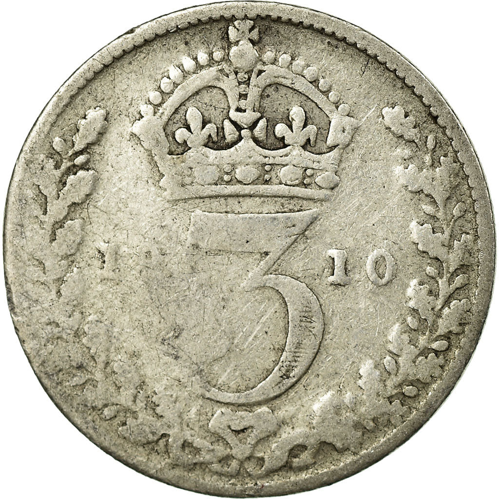 Coin, Great Britain, Edward VII, 3 Pence, 1910, VF(20-25), Silver, KM:797.2