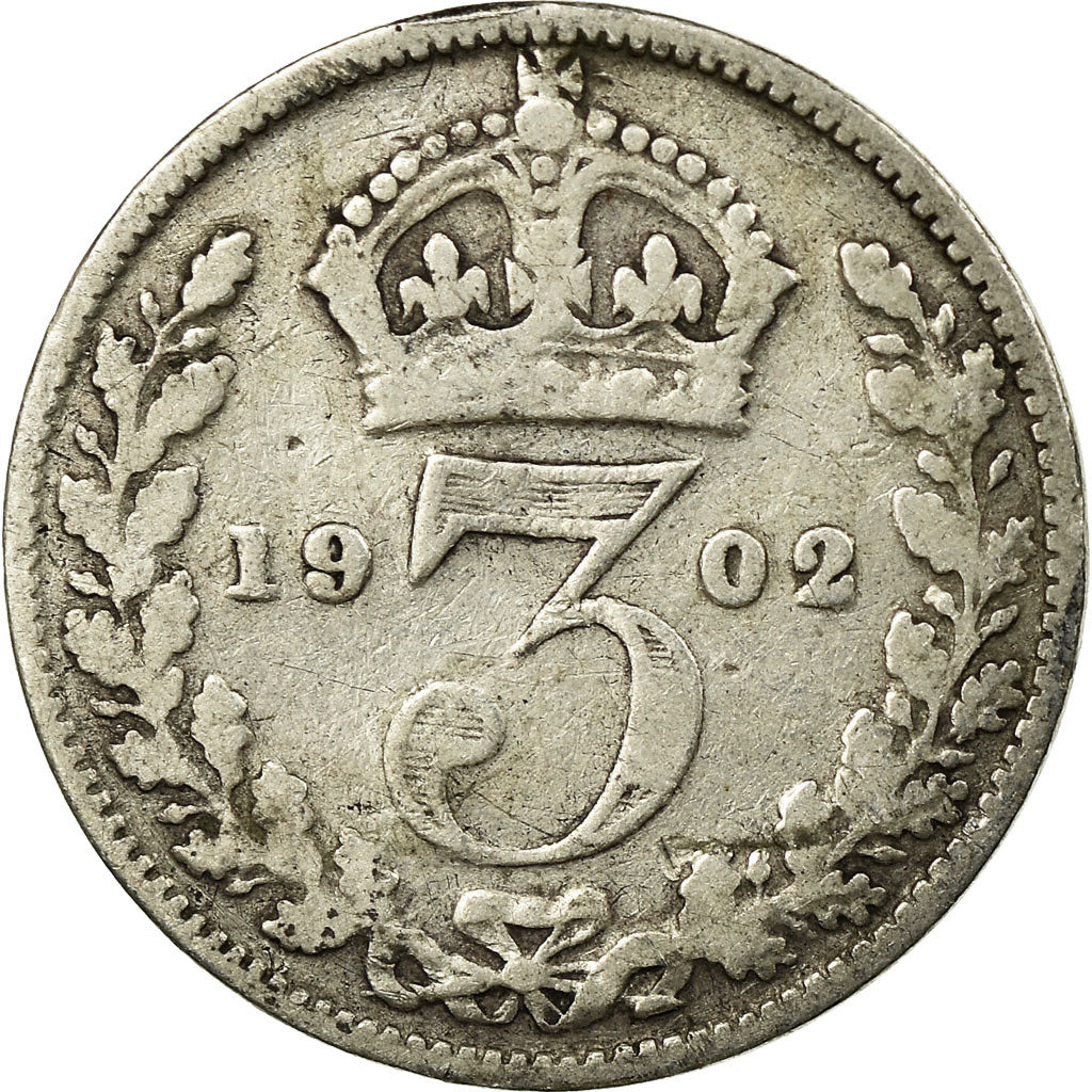 Coin, Great Britain, Edward VII, 3 Pence, 1902, VF(30-35), Silver, KM:797.1