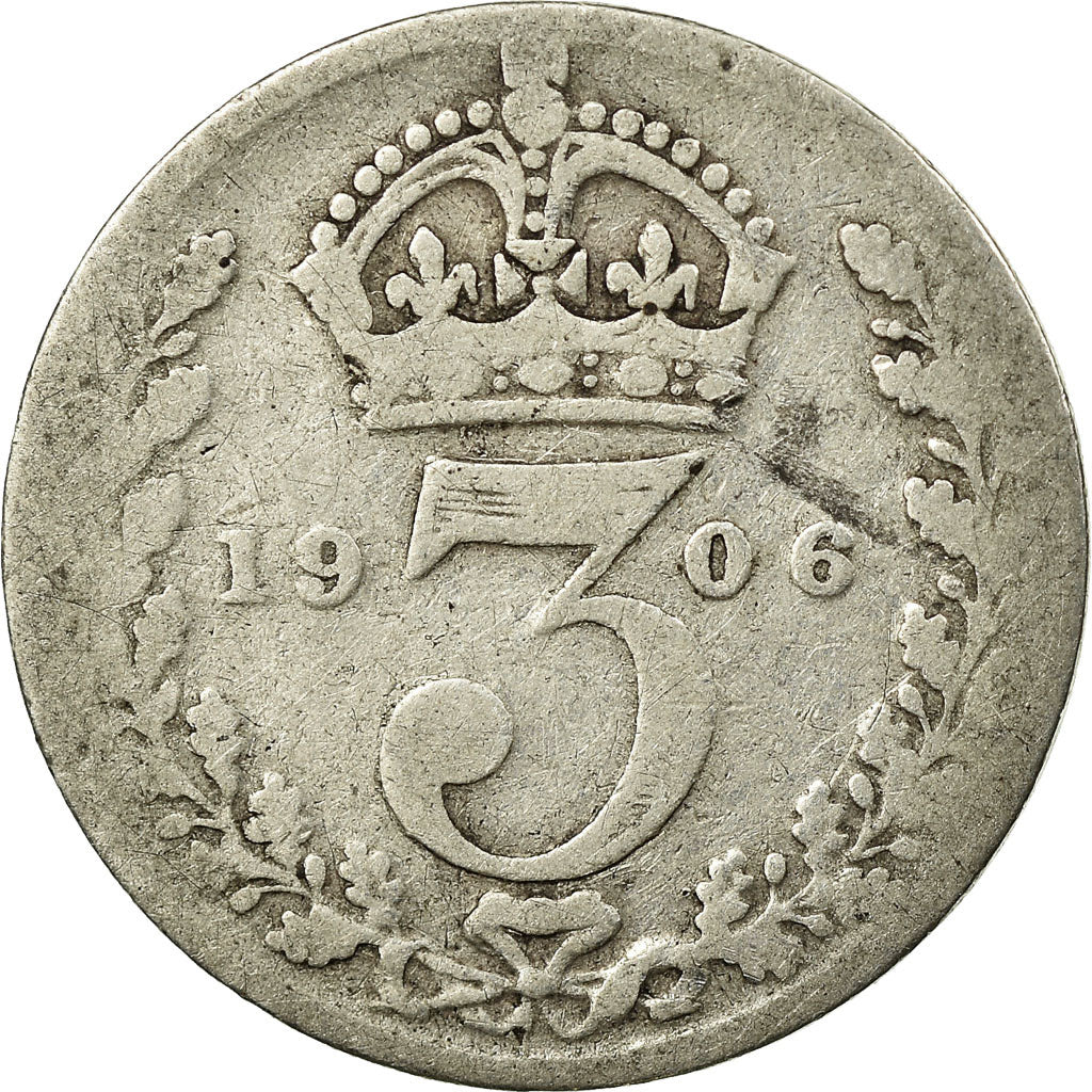 Coin, Great Britain, Edward VII, 3 Pence, 1906, VF(20-25), Silver, KM:797.2