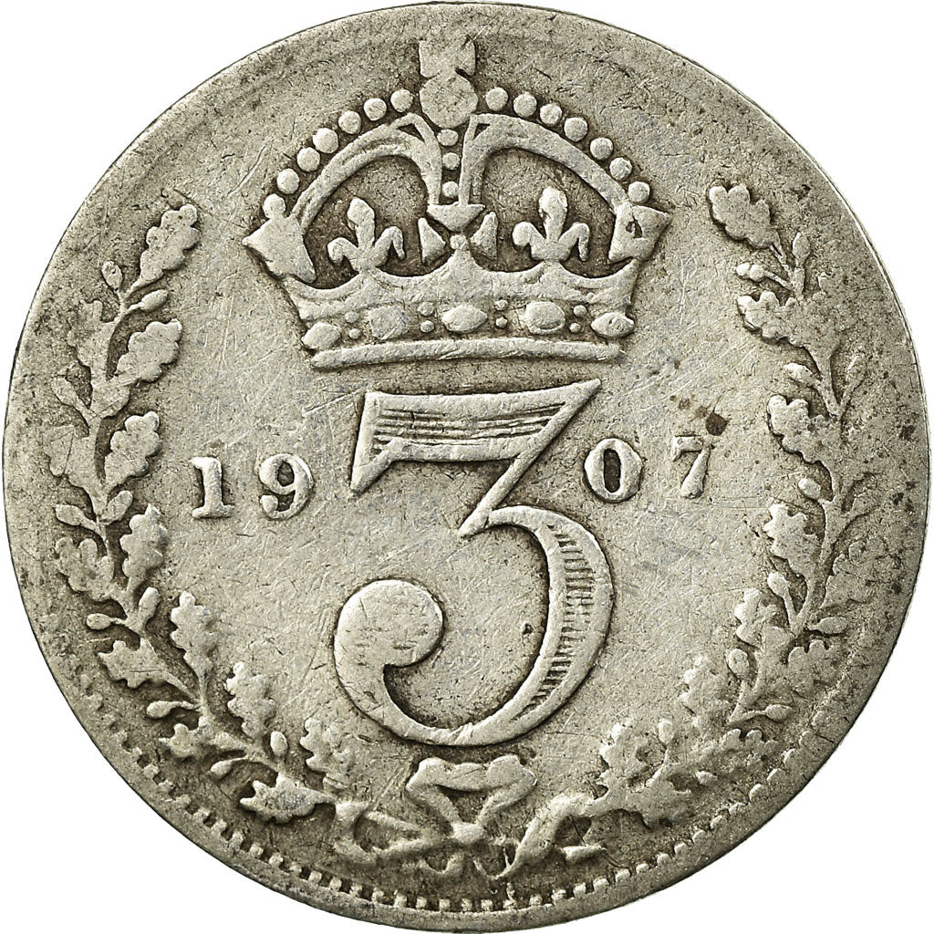 Coin, Great Britain, Edward VII, 3 Pence, 1907, VF(30-35), Silver, KM:797.2