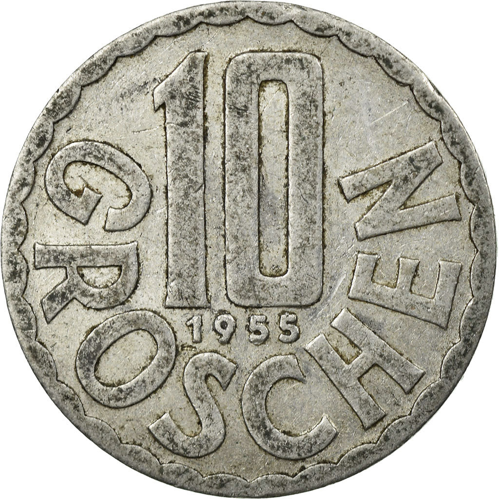 Coin, Austria, 10 Groschen, 1955, Vienna, VF(20-25), Aluminum, KM:2878