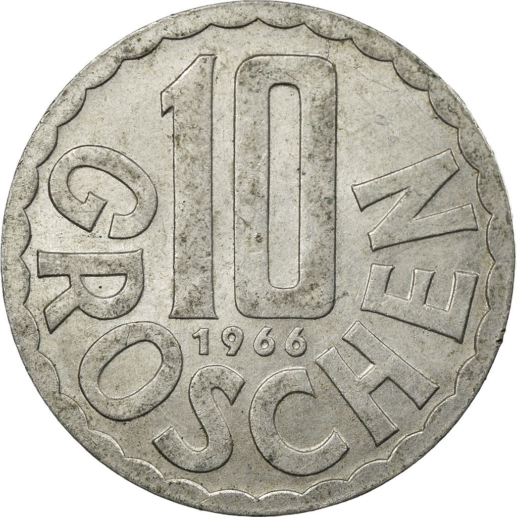 Coin, Austria, 10 Groschen, 1966, Vienna, VF(30-35), Aluminum, KM:2878
