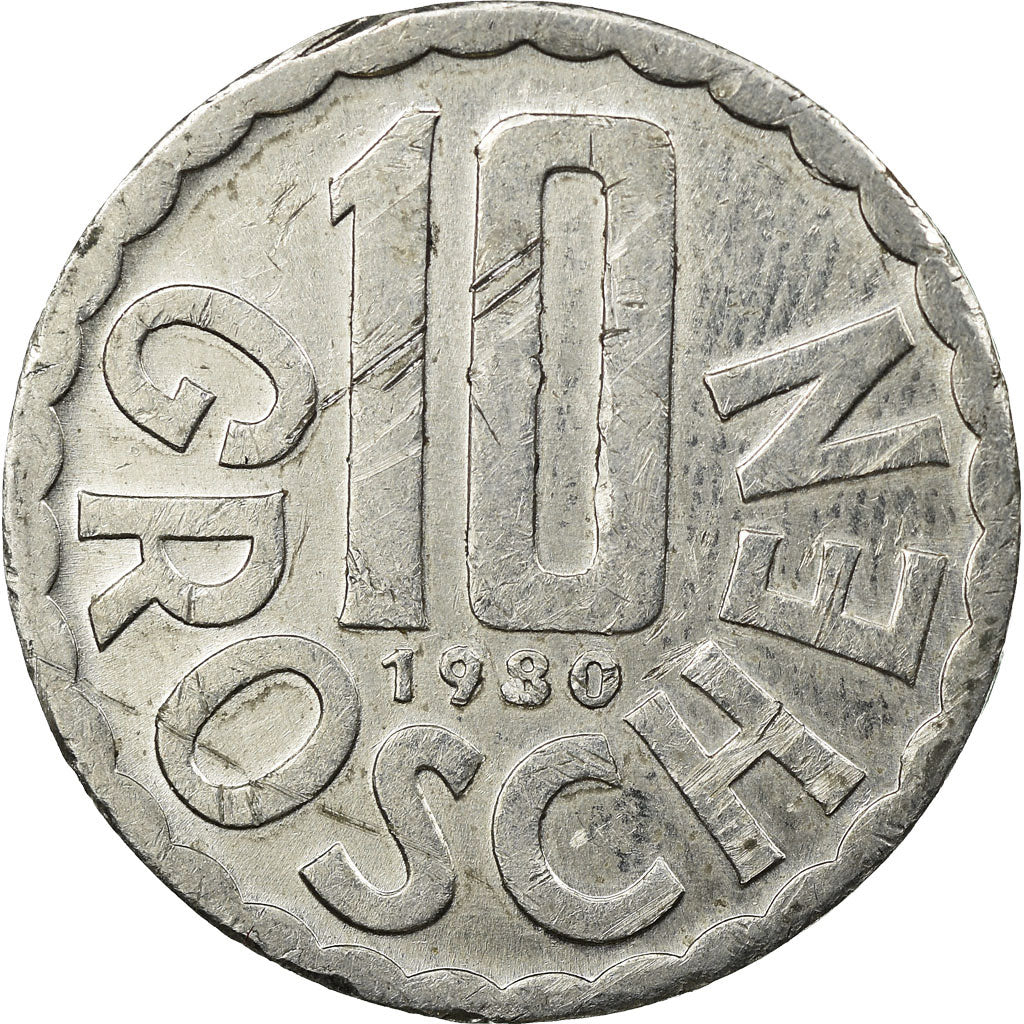 Coin, Austria, 10 Groschen, 1980, Vienna, VF(30-35), Aluminum, KM:2878