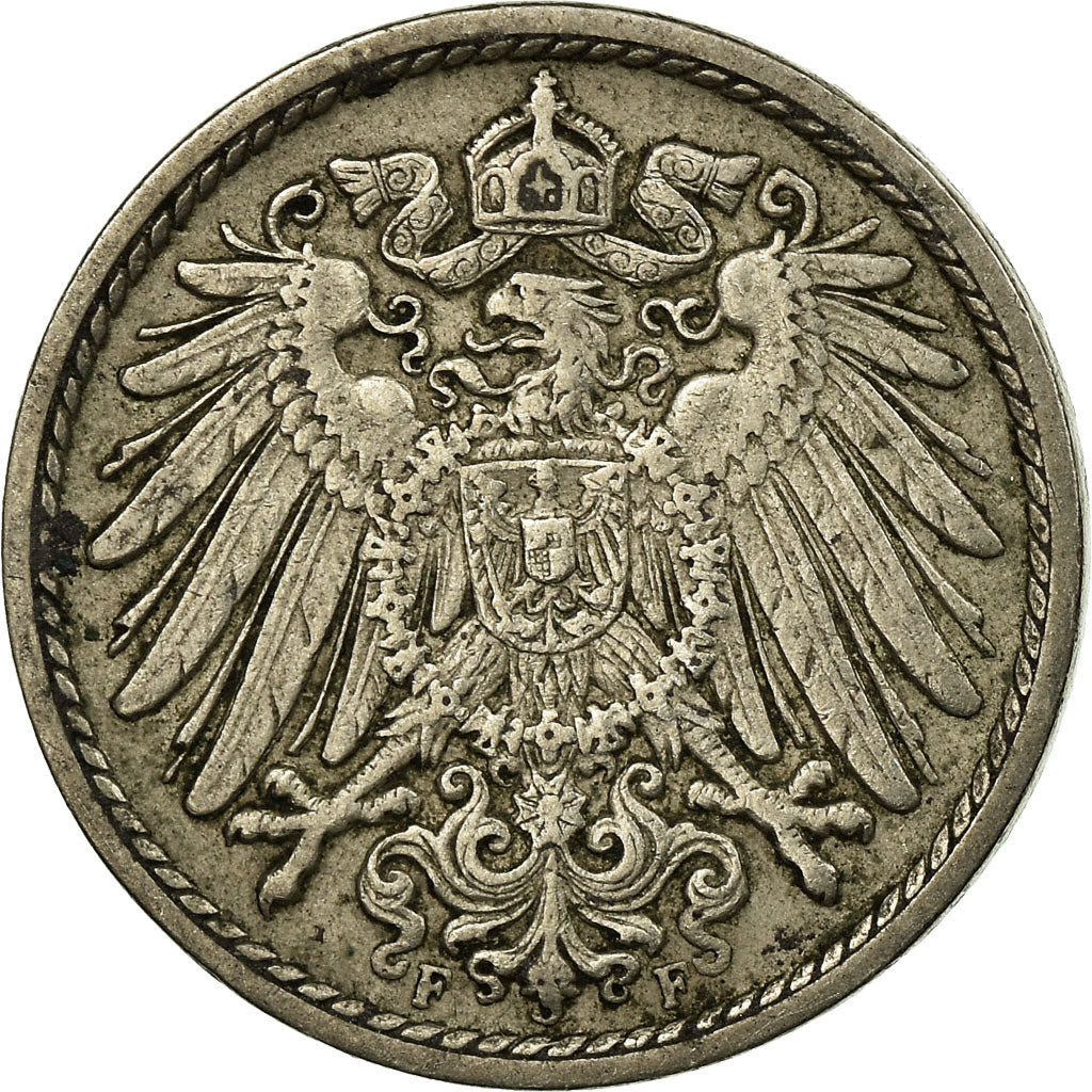Moneta, NIEMCY - IMPERIUM, Wilhelm II, 5 Pfennig, 1909, Stuttgart, VF(30-35)