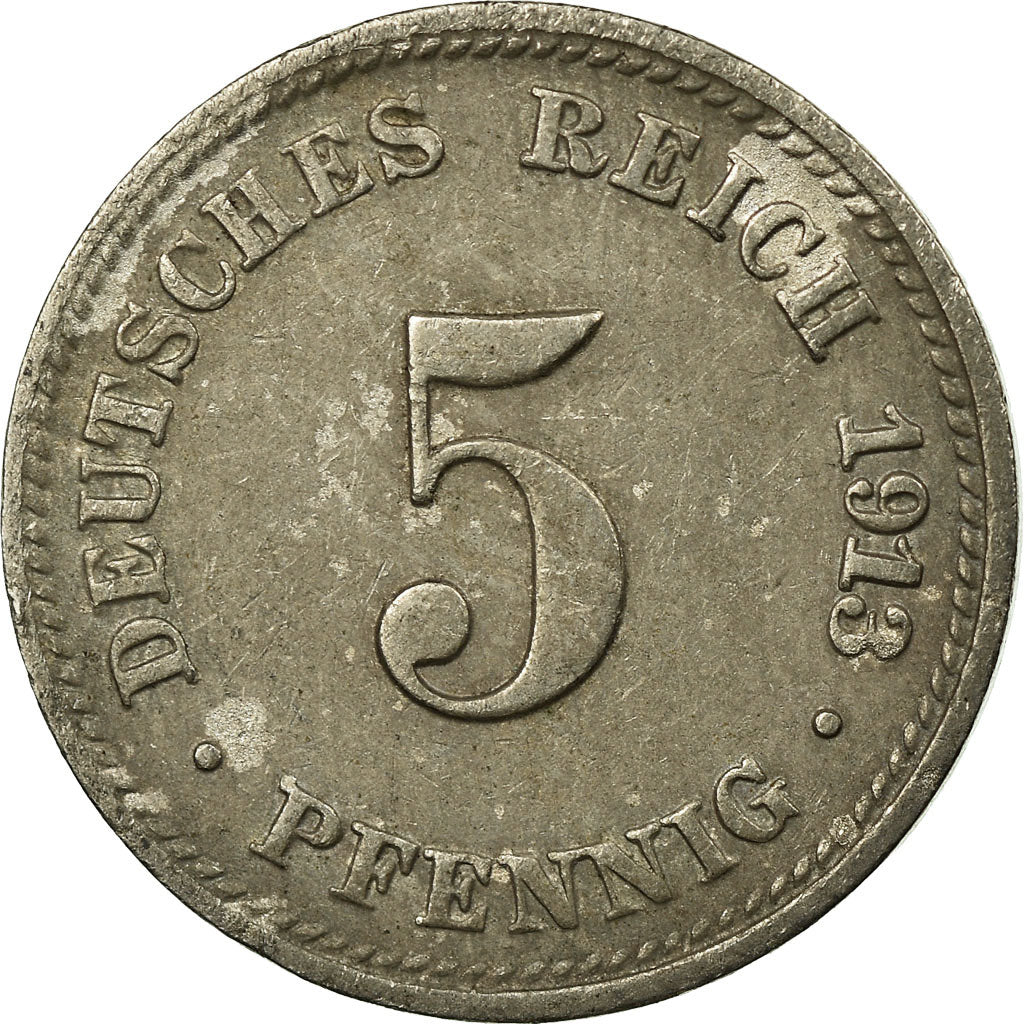 Moneta, NIEMCY - IMPERIUM, Wilhelm II, 5 Pfennig, 1913, Munich, VF(20-25)