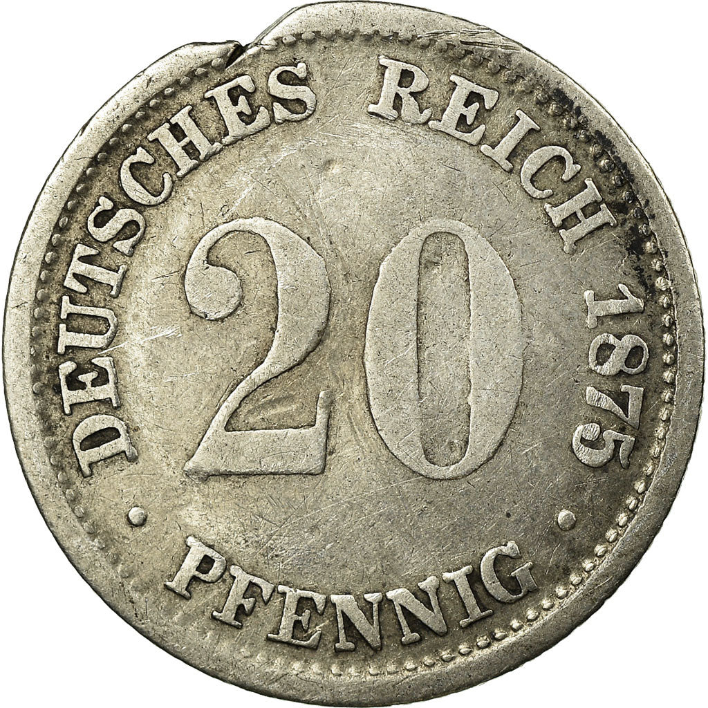 Coin, GERMANY - EMPIRE, Wilhelm I, 20 Pfennig, 1875, Munich, VF(20-25), Silver