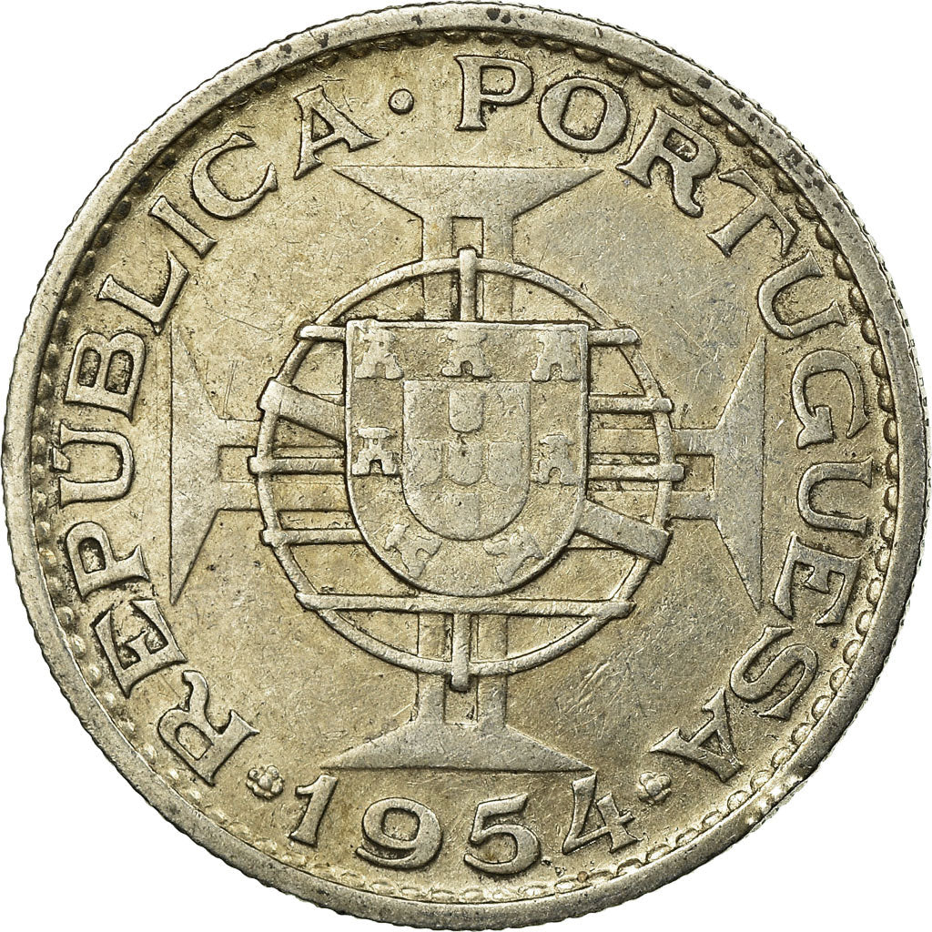 Moeda, Moçambique, 10 Escudos, 1954, EF(40-45), Prata, KM:79