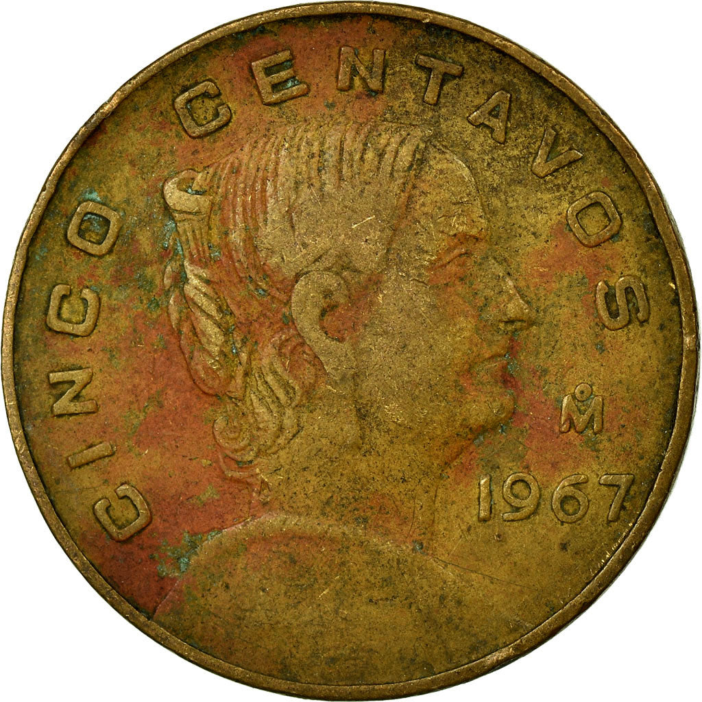 Coin, Mexico, 5 Centavos, 1967, Mexico City, VF(20-25), Brass, KM:426