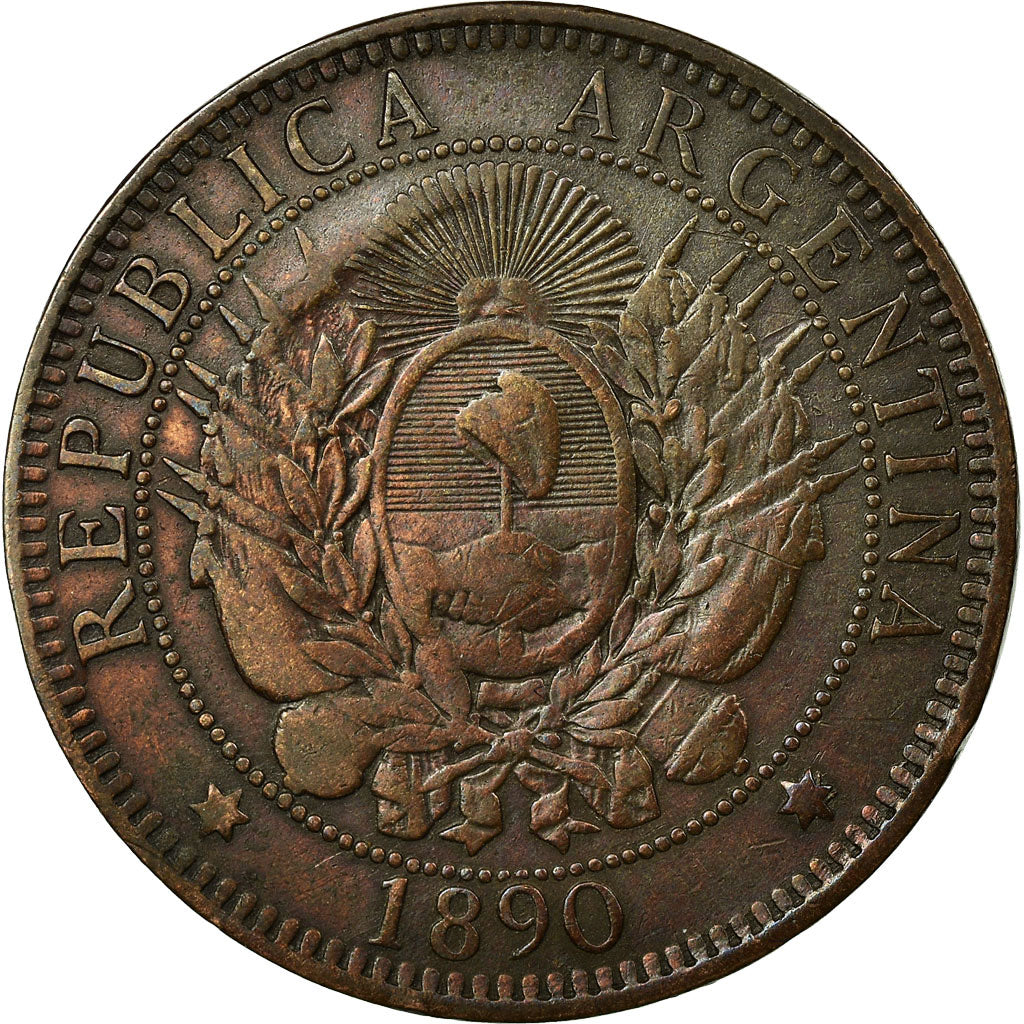Coin, Argentina, 2 Centavos, 1890, EF(40-45), Bronze, KM:33