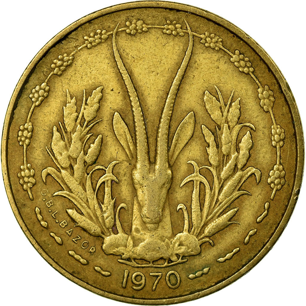 Moeda, Estados da África Ocidental, 5 Francs, 1970, Paris, EF(40-45)