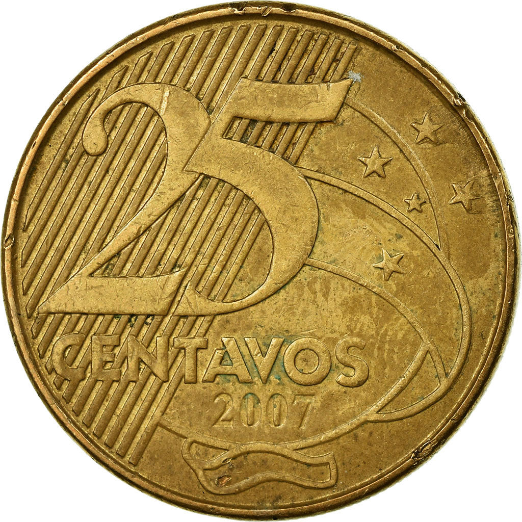 Coin, Brazil, 25 Centavos, 2007, EF(40-45), Bronze Plated Steel, KM:650