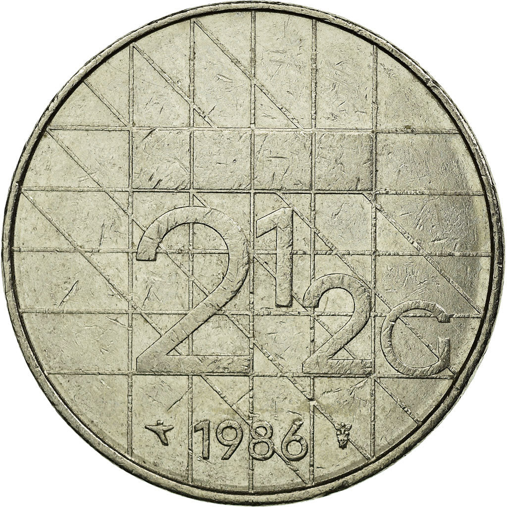 Moneda, Países Bajos, Beatrix, 2-1/2 Gulden, 1986, BC+, Níquel, KM:206