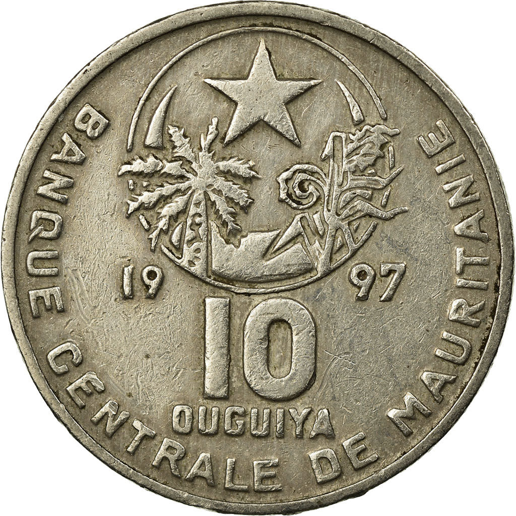 Coin, Mauritania, 10 Ouguiya, 1997, EF(40-45), Copper-nickel, KM:4