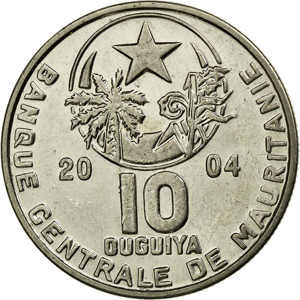 Coin, Mauritania, 10 Ouguiya, 2004, AU(50-53), Copper-nickel, KM:4