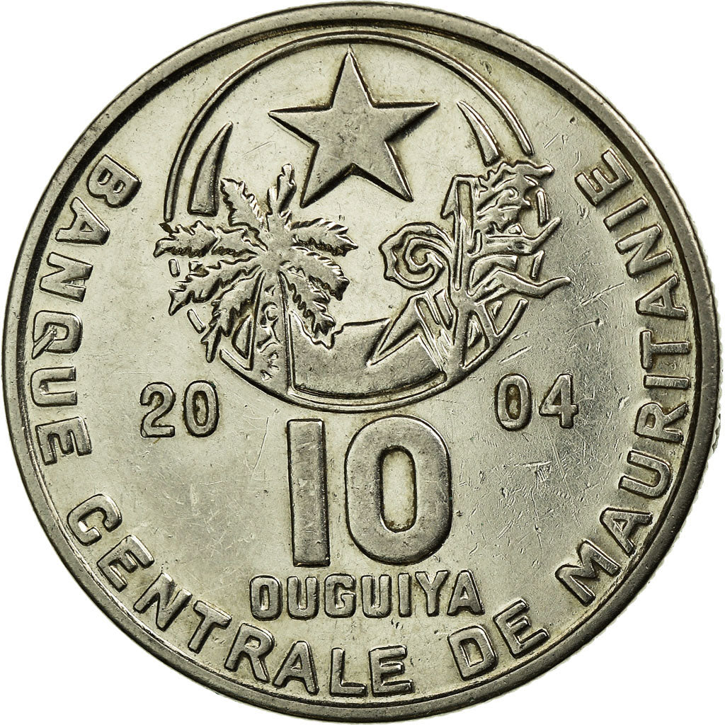 Coin, Mauritania, 10 Ouguiya, 2004, EF(40-45), Copper-nickel, KM:4