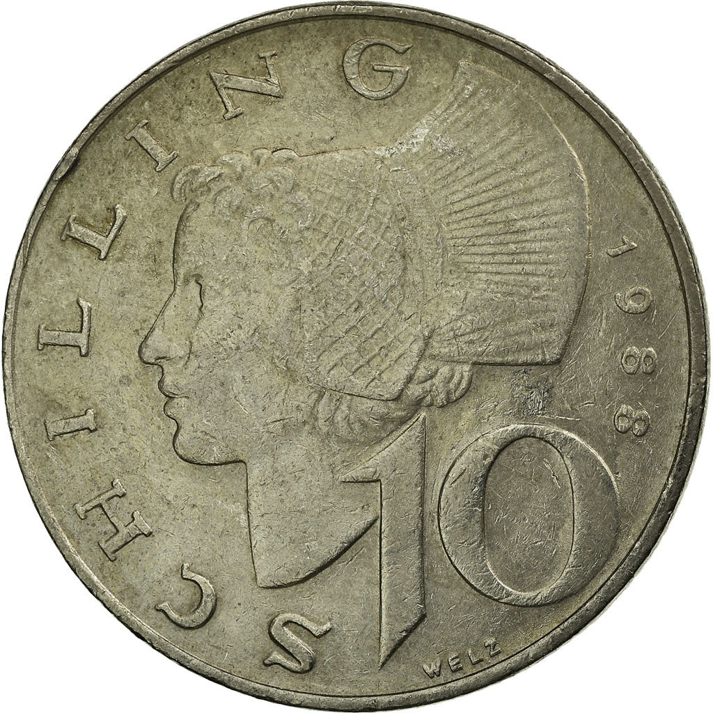 Coin, Austria, 10 Schilling, 1988, EF(40-45), Copper-Nickel Plated Nickel