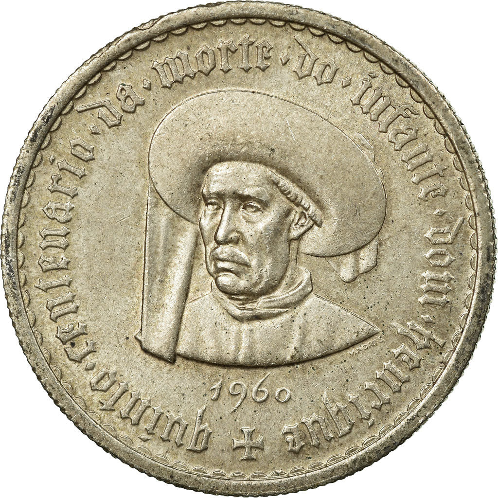 Coin, Portugal, 5 Escudos, 1960, Lisbon, VF(30-35), Silver, KM:587