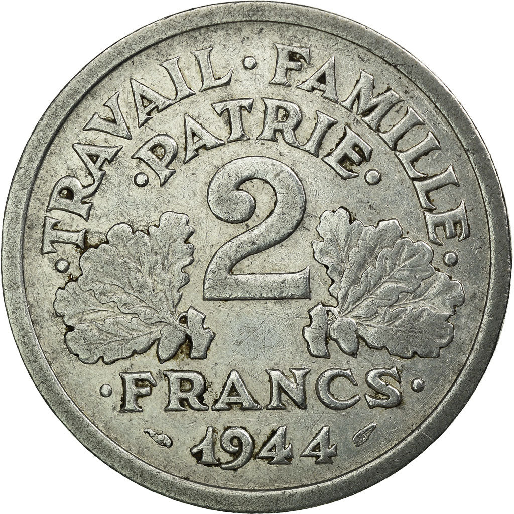 Moeda, França, Bazor, 2 Francs, 1944, Castelsarrasin, EF(40-45), Alumínio