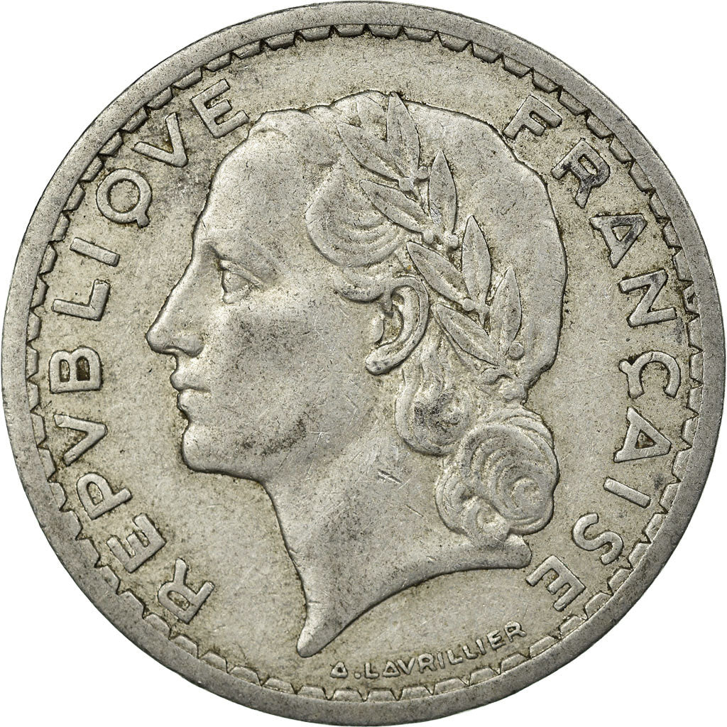 Moneda, Francia, Lavrillier, 5 Francs, 1945, Beaumont - Le Roger, MBC, Aluminio