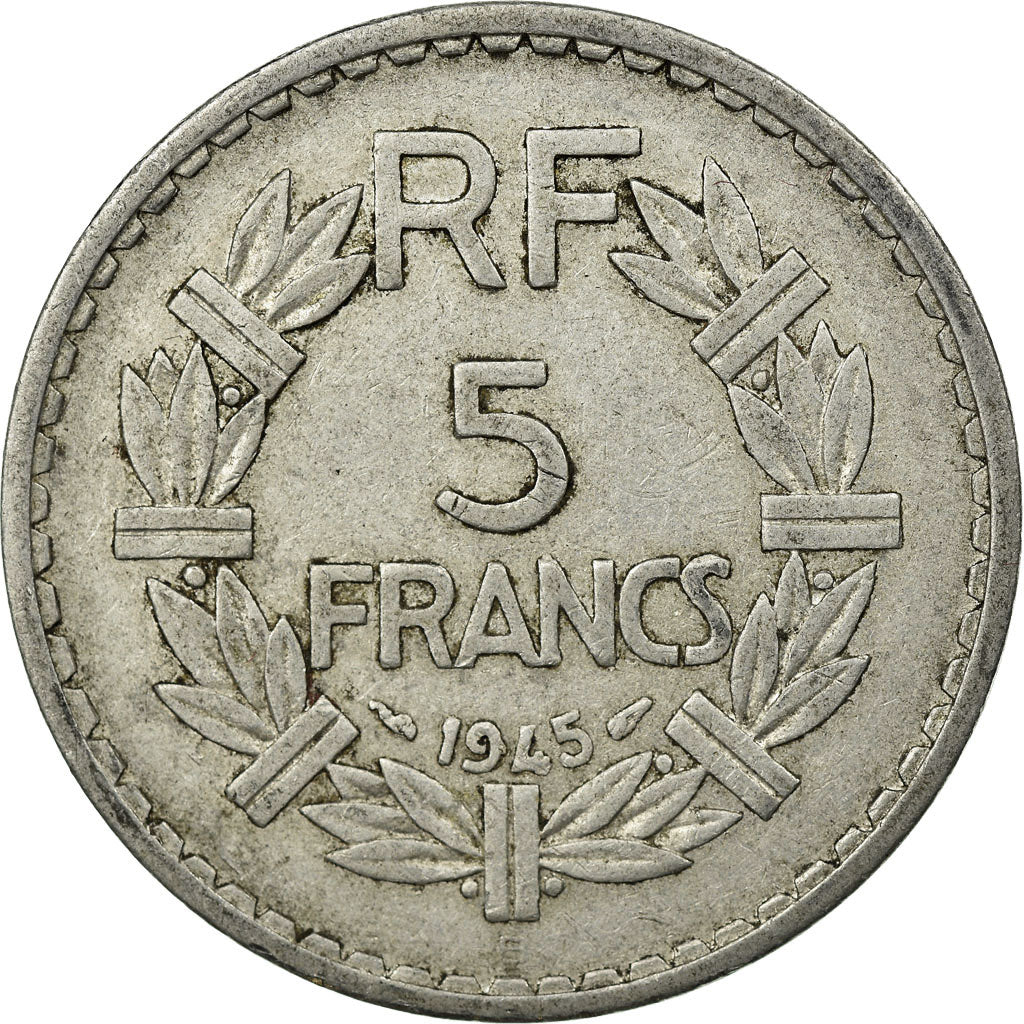 Moneda, Francia, Lavrillier, 5 Francs, 1945, Beaumont - Le Roger, MBC, Aluminio