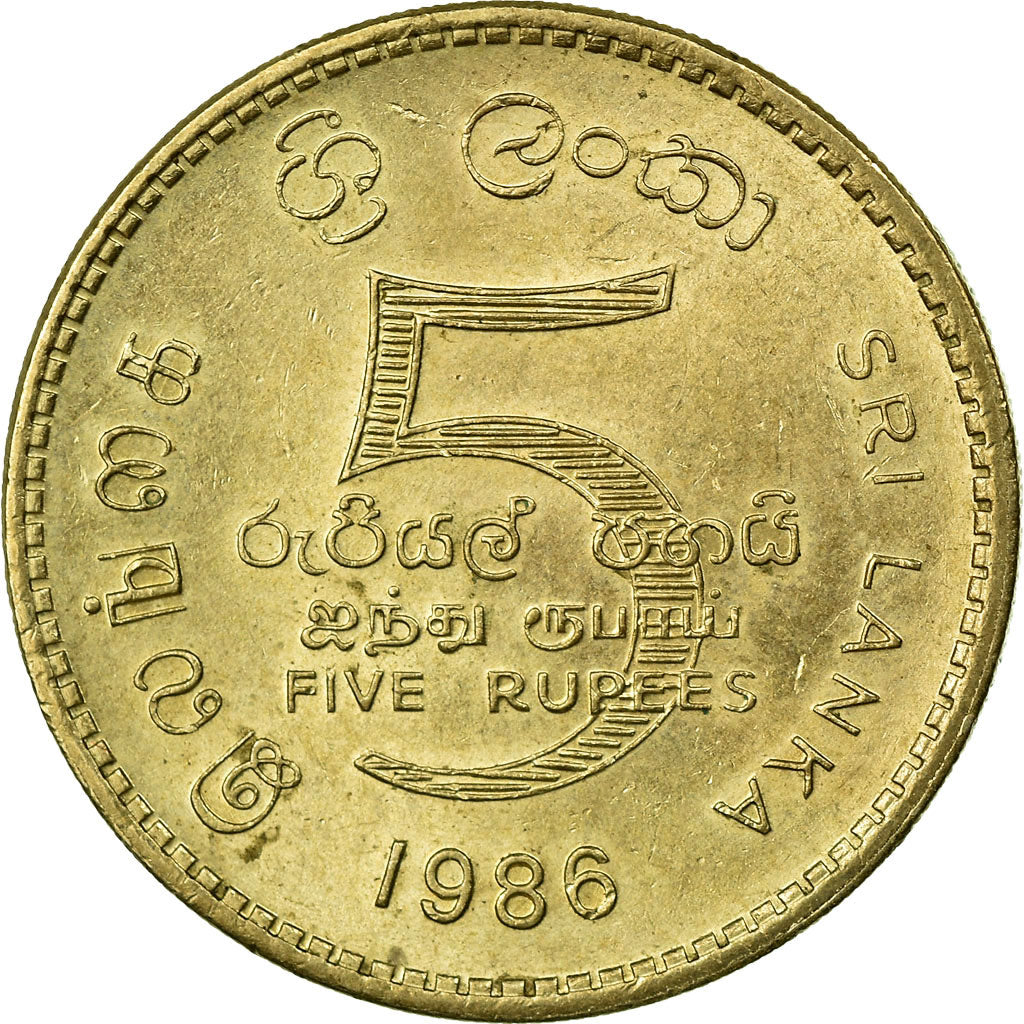 Coin, Sri Lanka, 5 Rupees, 1986, VF(30-35), Nickel-brass, KM:148.2