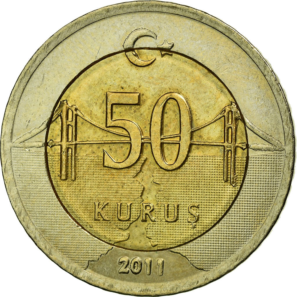 Münze, Türkei, 50 Kurus, 2011, SS, Bi-Metallic, KM:1243